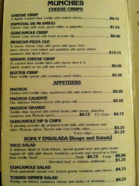 Menu at Mi Amigo Ricardo restaurant, Casa Grande