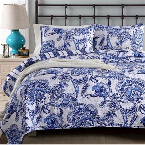 Luxury 100% Cotton Coverlet / Bedspread Set Quilt Queen King Size Bed 230x250cm 128# Blue | Buy ...