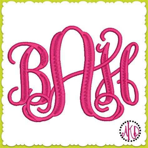 1366 Entwined or Vine 3 Letter Monogram Machine Embroidery Designs 5 inch