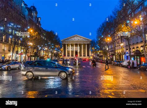 Paris, France, Traffic Outside Street Scenes, Night, Rain, "Rue Royale" Madeleine, cars driving ...