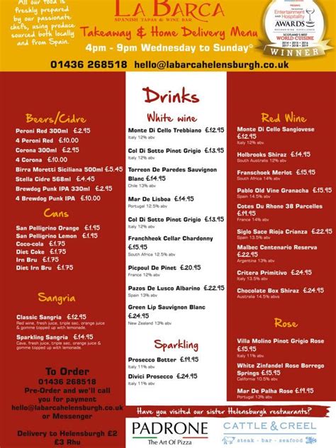 Menu at La Barca Spanish Tapas & Wine Bar, Helensburgh