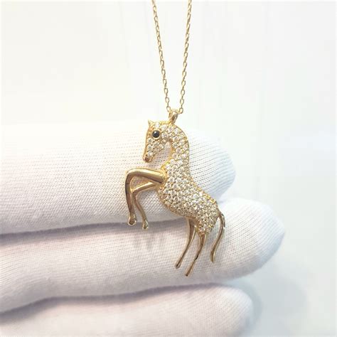 14k Yellow Gold Puffy Small Wild Prancing Horse Stallion Pendant F1 ...