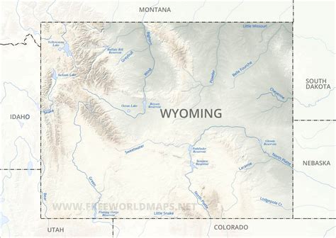 Physical map of Wyoming