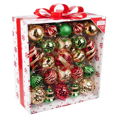 Holiday Time Shatterproof Ornaments, Red, Green, & Gold, 46 Count ...