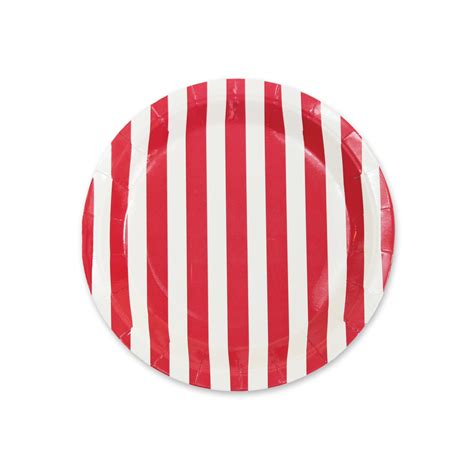 Red & White Striped Paper Plate 12 pack by PartySparklePop