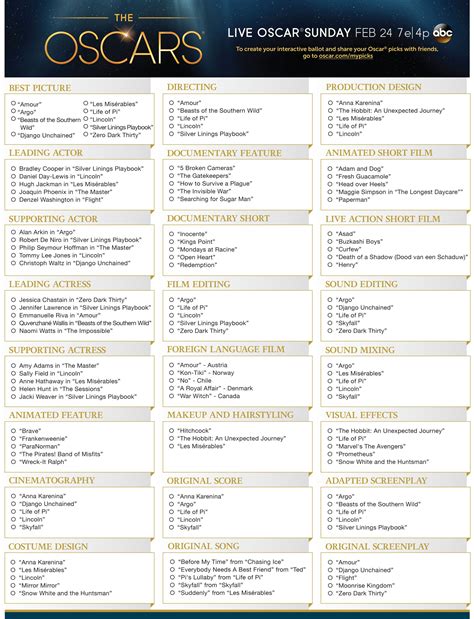 Oscar Nominations Printable Ballot 2024