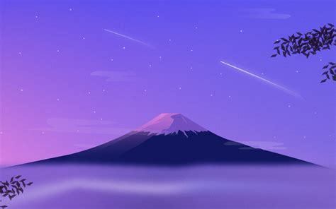 Wallpaper : digital art, minimalism, nature, landscape, Mount Fuji, Japan, snowy peak, starry ...