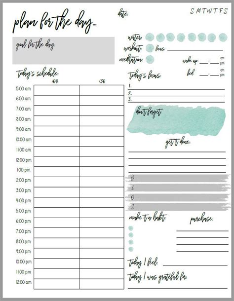 PLAN THE DAY Daily Planning Sheet Printable - Etsy