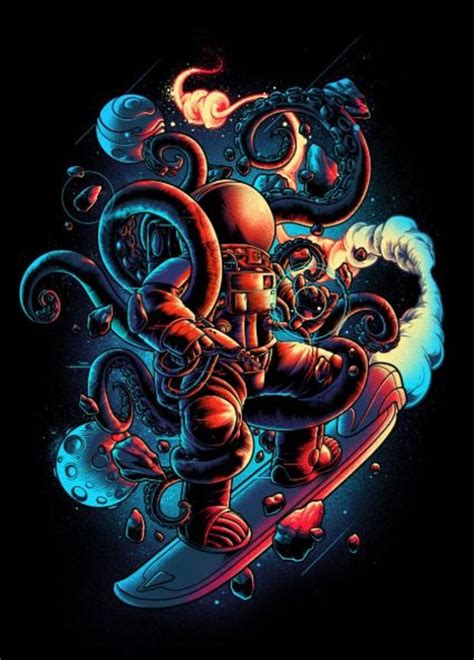 'Space Kraken Skateboard ' Graphic T-Shirt by Galahad221 in 2020 | Skateboard art design ...