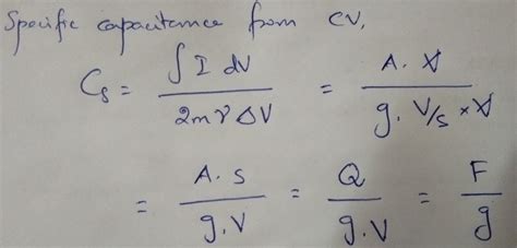 The specific capacitance of supercapacitor formula is Cs=Integrated ...