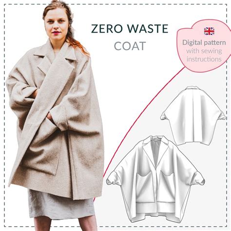 a woman wearing a coat and skirt with the text zero waste coat written below it