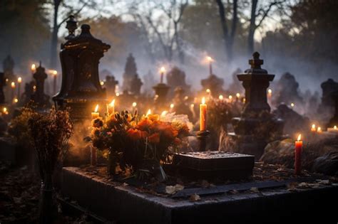 Premium AI Image | Candles on a grave in Wola Cemetery in Warsaw city