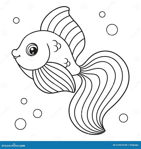 Cute Cartoon Fish Coloring Page Stock Vector - Illustration of color, black: 214474139