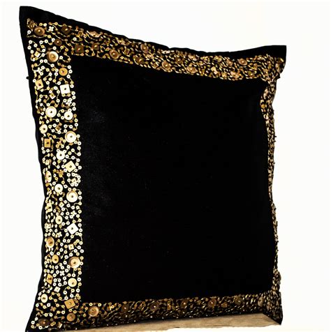 Decorative Throw Pillows Black cushion with gold sequin