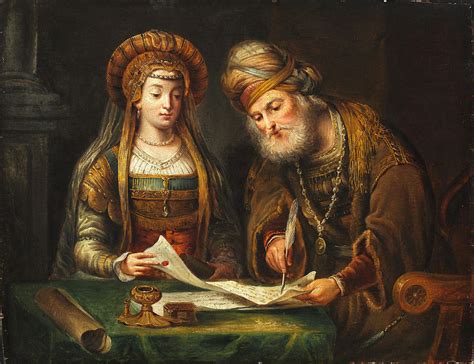 Esther and Mordecai Painting by After Aert de Gelder - Pixels