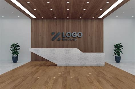 Premium PSD | Office reception desk mockup front view interior design