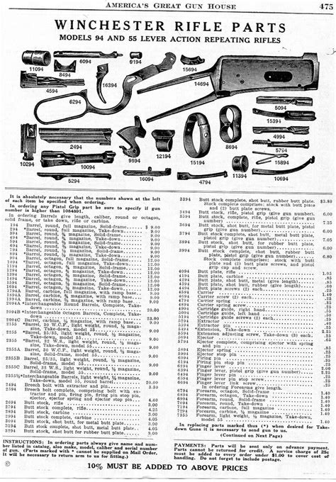 1943 Print Ad of Winchester Model 94 & 55 Lever Action Rifle Parts List ...