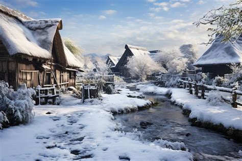 Premium AI Image | A snowy Japanese village