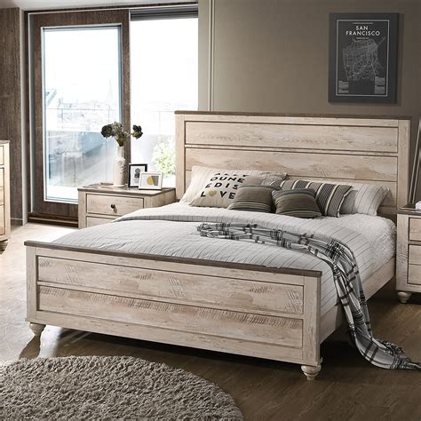 Amazon.com: Roundhill Furniture Amerland Contemporary White Wash Finish Panel Bed, Queen, : Home ...