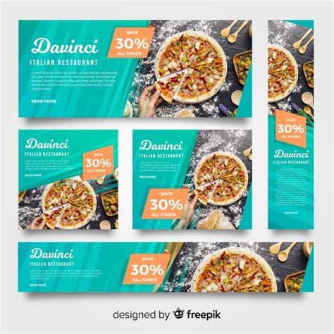 Free Vector | Modern pizza restaurant banners with photo