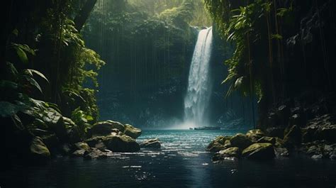 Premium AI Image | A breathtaking waterfall nestled in a lush forest