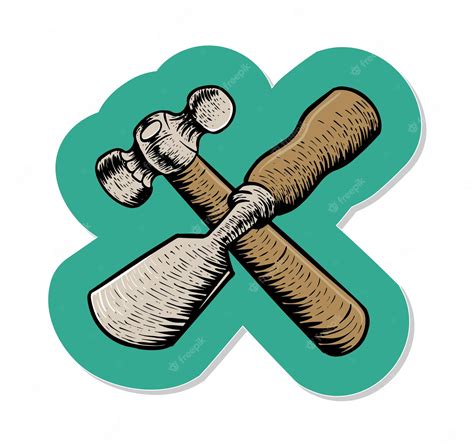 Premium Vector | Hand drawn hammer and chisel icon woodworking tool in ...