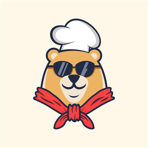 Chef cartoon bear with eyeglasses logo design vector illustration ...