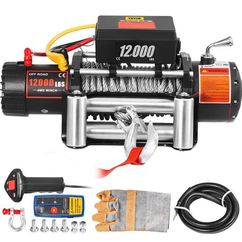 VEVOR 12000 lbs. Truck Winch 85 ft. Electric Winch Steel Cable 12-Volt Winch with Wireless ...