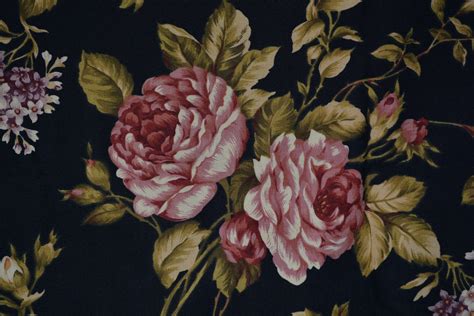 Victorian Rose garden fabric black floral cottage roses quilting fabric ...