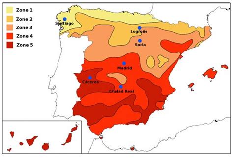 Climate zones of Spain, where the chosen cities for this analysis have... | Download Scientific ...