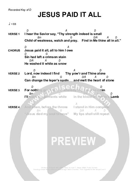 Jesus Paid It All Chords PDF (Sovereign Grace / Bob Kauflin) - PraiseCharts