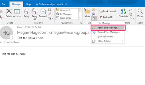 Office 365: Recall Emails in Outlook | The Marks Group | Small Business Consulting | CRM Consultancy