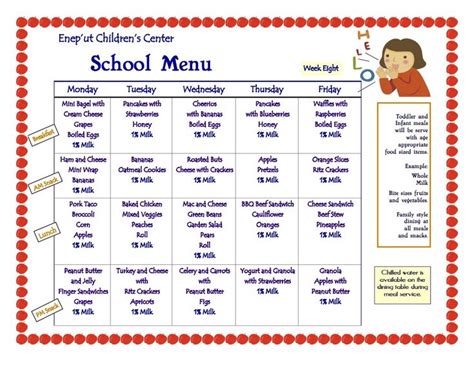 cacfp free menu examples - Yahoo Image Search Results | School lunch menu, School menu, Daycare menu