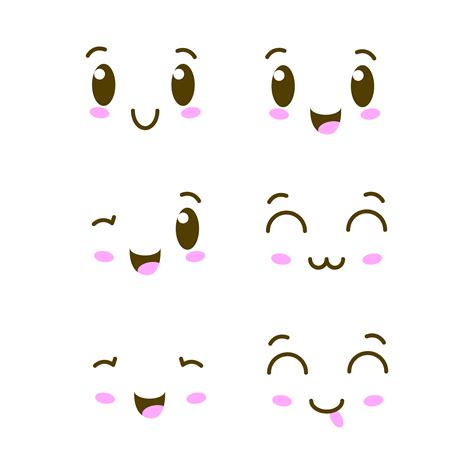 Kawaii Face Expressions on White 1265787 Vector Art at Vecteezy