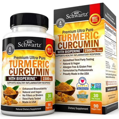 BioSchwartz Premium Ultra Pure Turmeric Curcumin with Bioperine, 1500mg ...