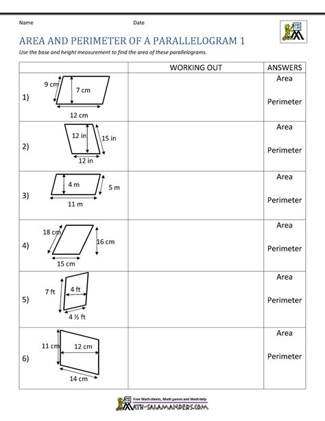 AREA & PERIMETER OF A PARALLELOGRAM 1 | Area and perimeter, Area and perimeter worksheets, Math ...