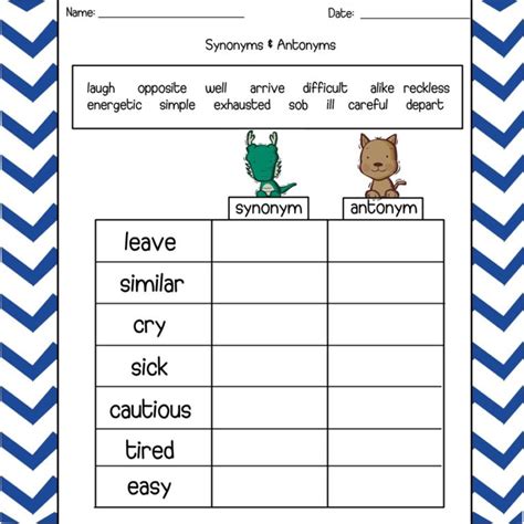 Free Synonym And Antonym Worksheets