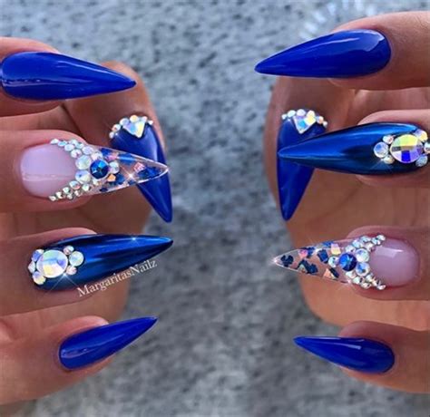 Long Royal Blue Acrylic Nails With Diamonds - pic-ola