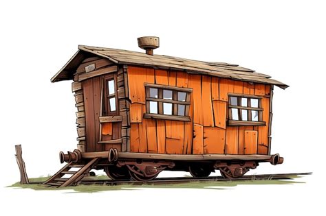 Premium Vector | This clip art features a red train caboose with wood ...