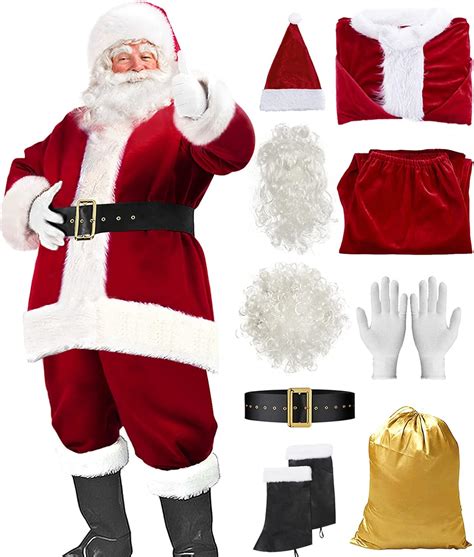 Amazon.com: Santa Suit Christmas Santa Claus Costume for Men Women Adult Costume Santa 10pc ...