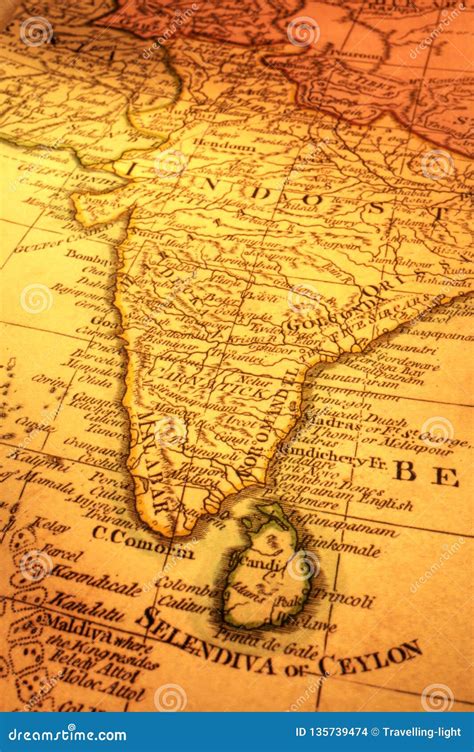 Old Map of India and Sri Lanka Stock Photo - Image of india, orange: 135739474