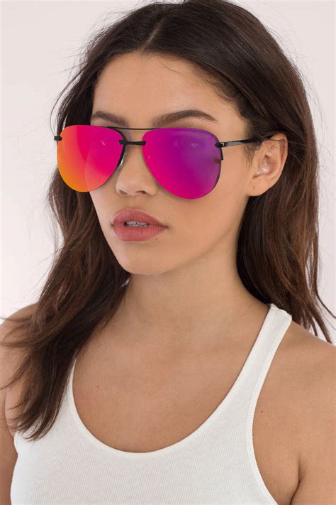 The Playa Mirrored Aviator Sunglasses in Black & Pink - $48 | Tobi US