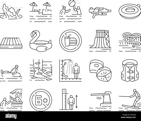 Water Park Attraction And Pool Icons Set Vector Stock Vector Image & Art - Alamy