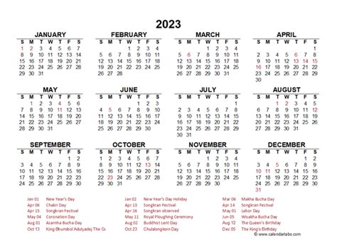 Thailand Calendar 2023 With Holidays – Get Calendar 2023 Update