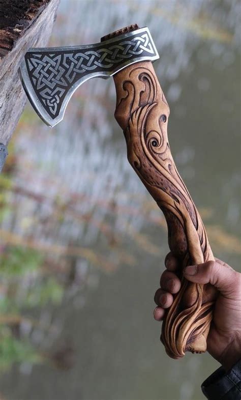 Hand Forged Hand Carved Viking Axe – Carved Handle Mermaid Axe – High ...