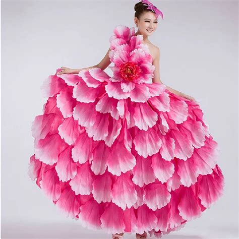 Flamenco Dance Dress Spanish Dance Costume Petal Spanish Flamenco Chorus Dress with Headdress ...