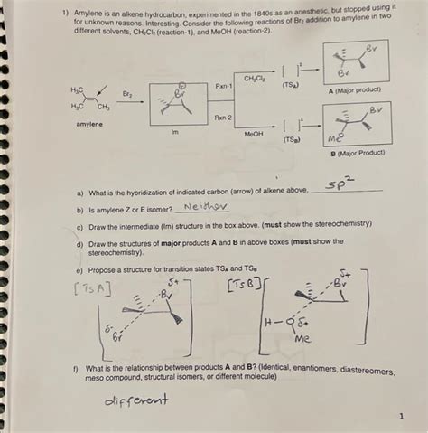 Solved 1) Amylene is an alkene hydrocarbon, experimented in | Chegg.com