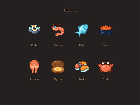 Seafood icons by Rengised on Dribbble