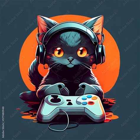 Cute cartoon cat gamer. Stock Illustration | Adobe Stock