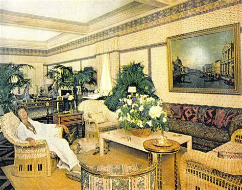 Marella Agnelli at home in Turin. Room designed by Lorenzo Mongiardino, using fabric of Mrs ...